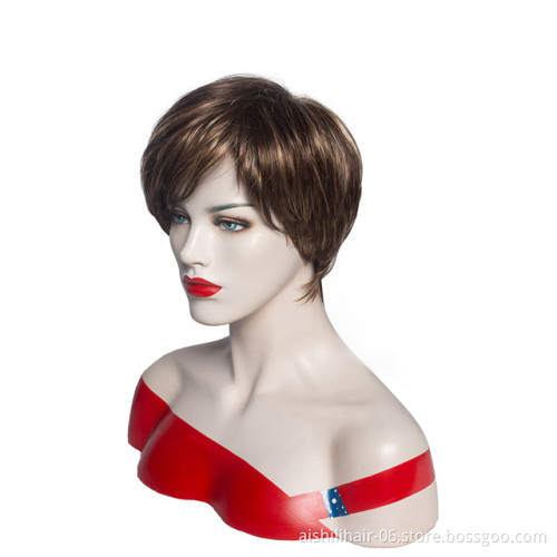 Wholesale Synthetic Wigs with blonde and Brown color Short Natural Straight Hair Synthetic Hair wigs for women